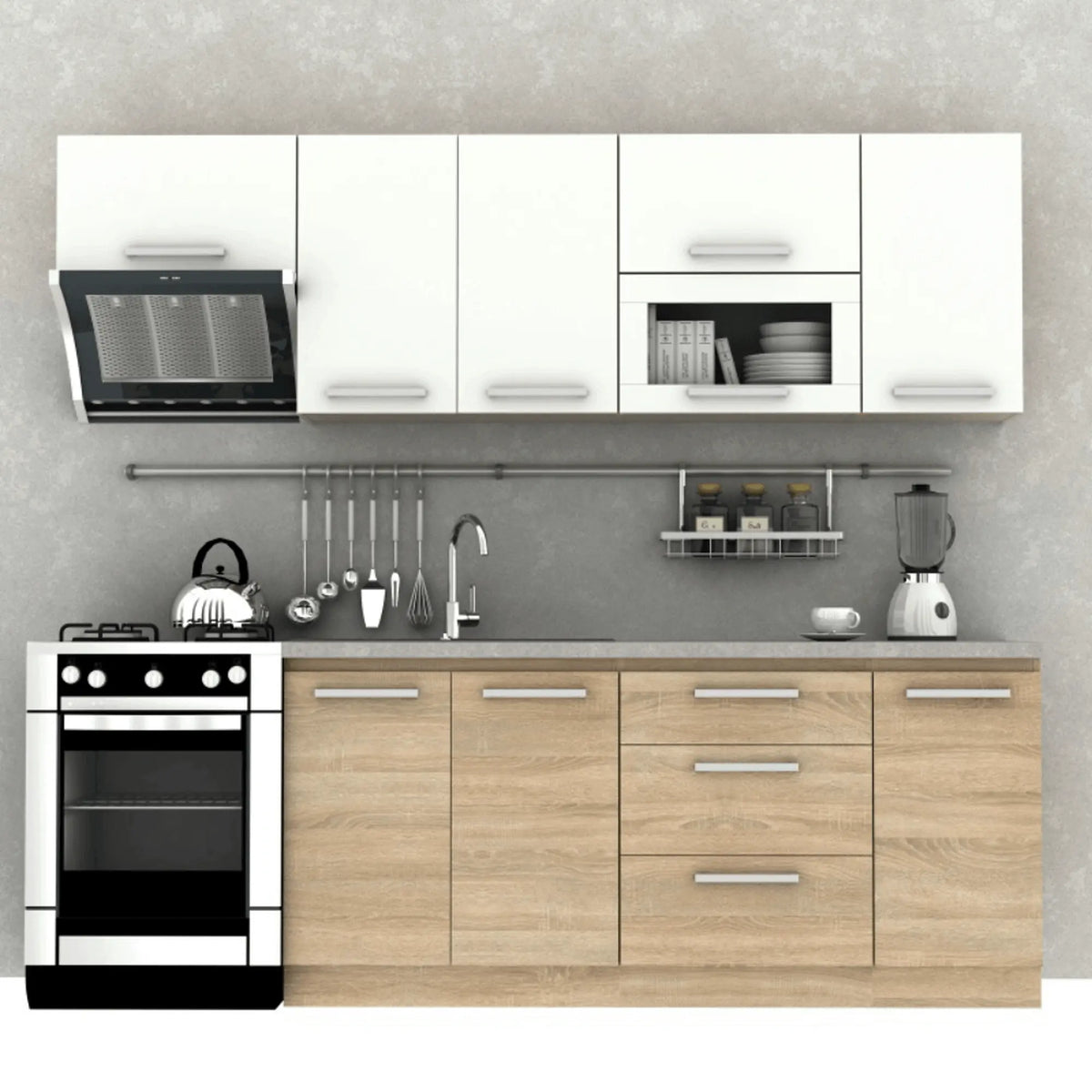 Set bucatarie NOVA PLUS, stejar sonoma/alb, PAL, 240 cm