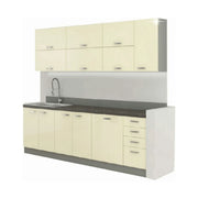 Set bucatarie PRADO, crem lucios/gri/gri cu efect de marmura, PAL laminat, 260 cm