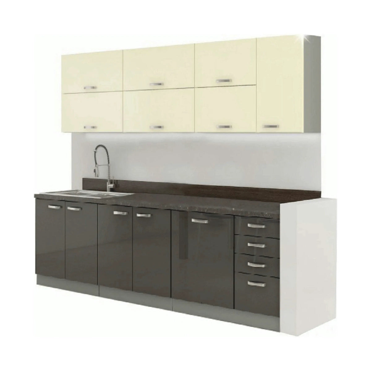 Set bucatarie PRADO, gri/crem/gri cu efect de marmura, PAL laminat, 260 cm