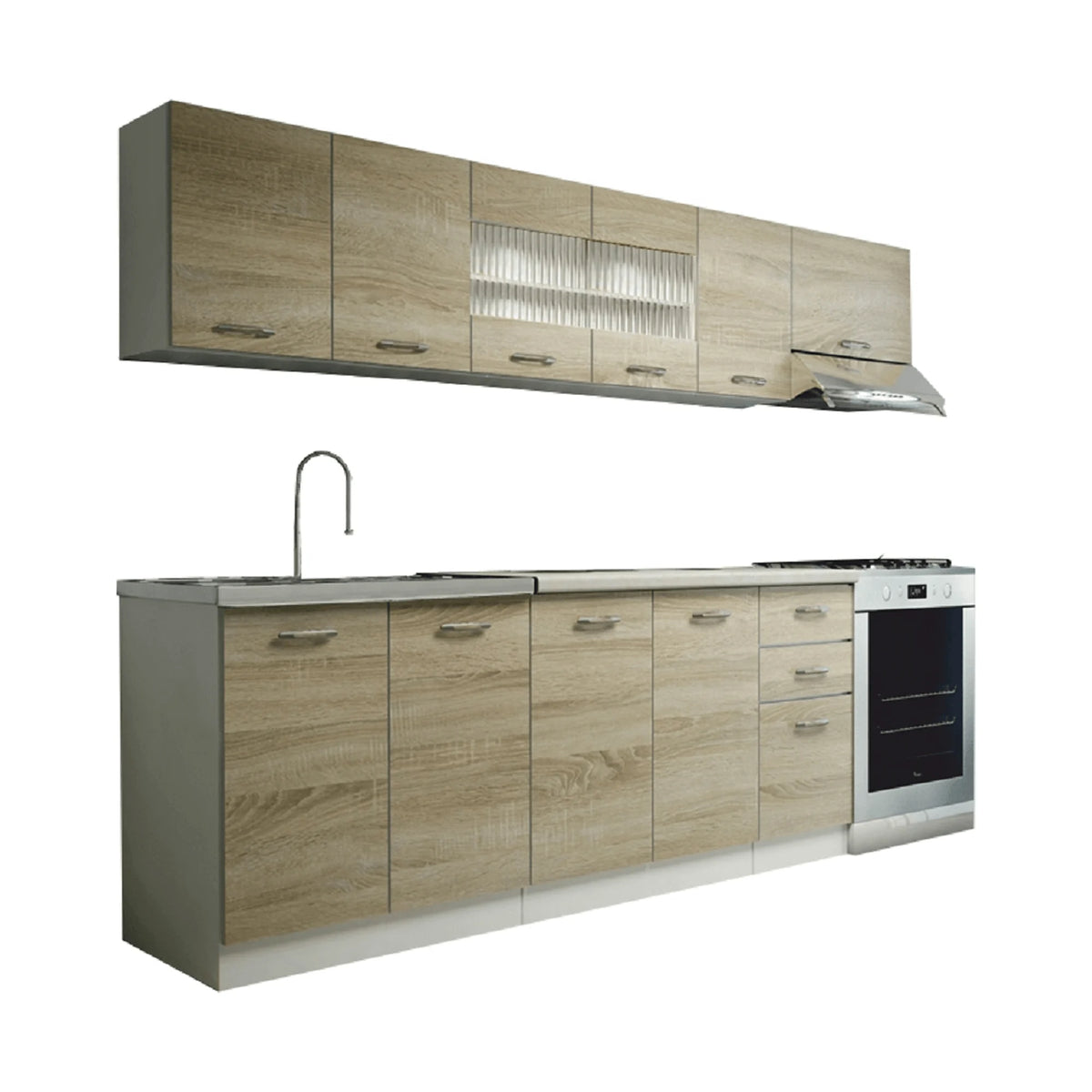 Set bucatarie PROMO, stejar sonoma/alb, PAL melaminat, 260 cm