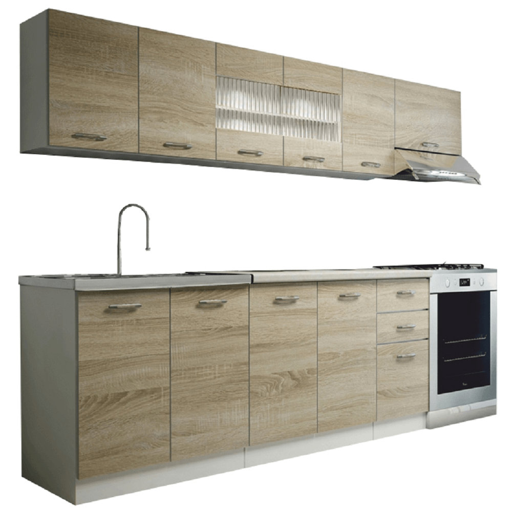 Set bucatarie PROMO, stejar sonoma/alb, PAL melaminat, 260 cm