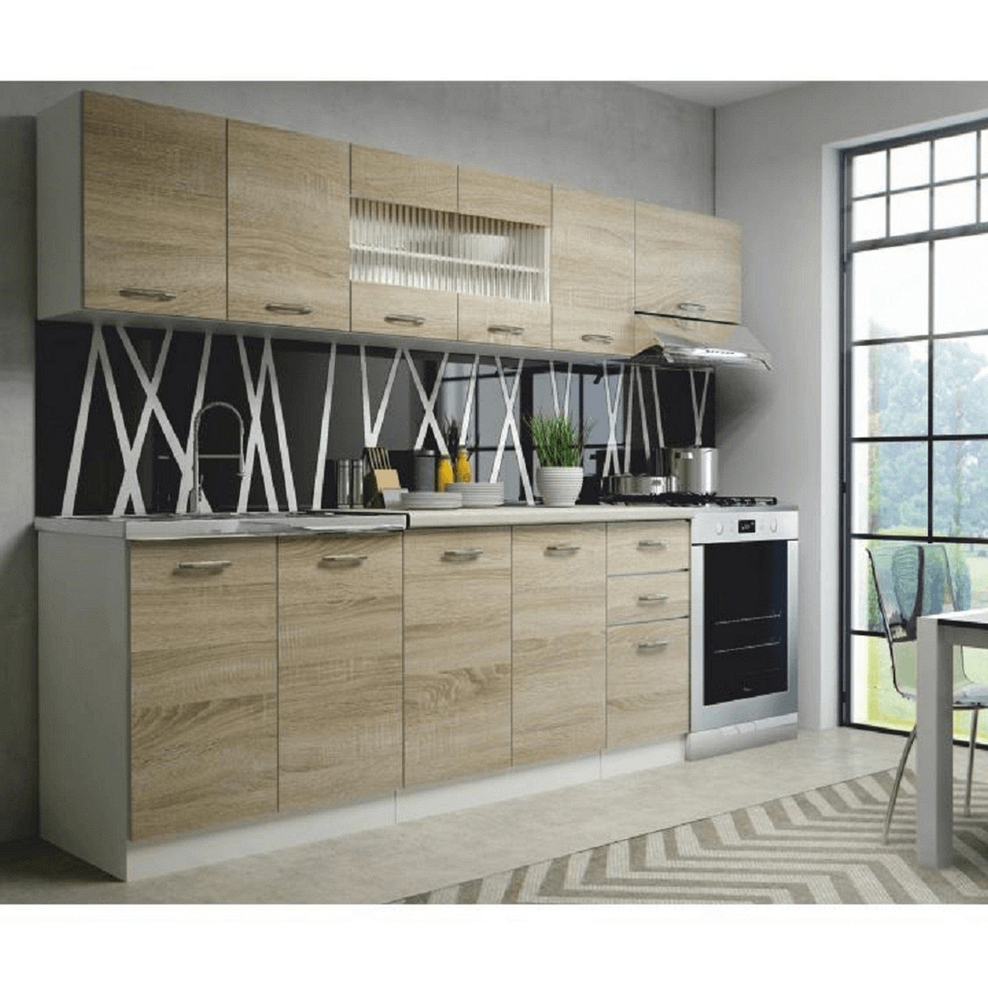 Set bucatarie PROMO, stejar sonoma/alb, PAL melaminat, 260 cm