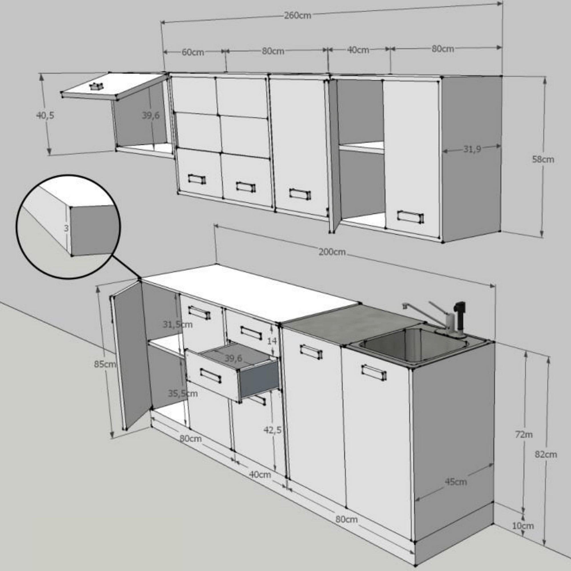 Set bucatarie PROMO, stejar sonoma/alb, PAL melaminat, 260 cm