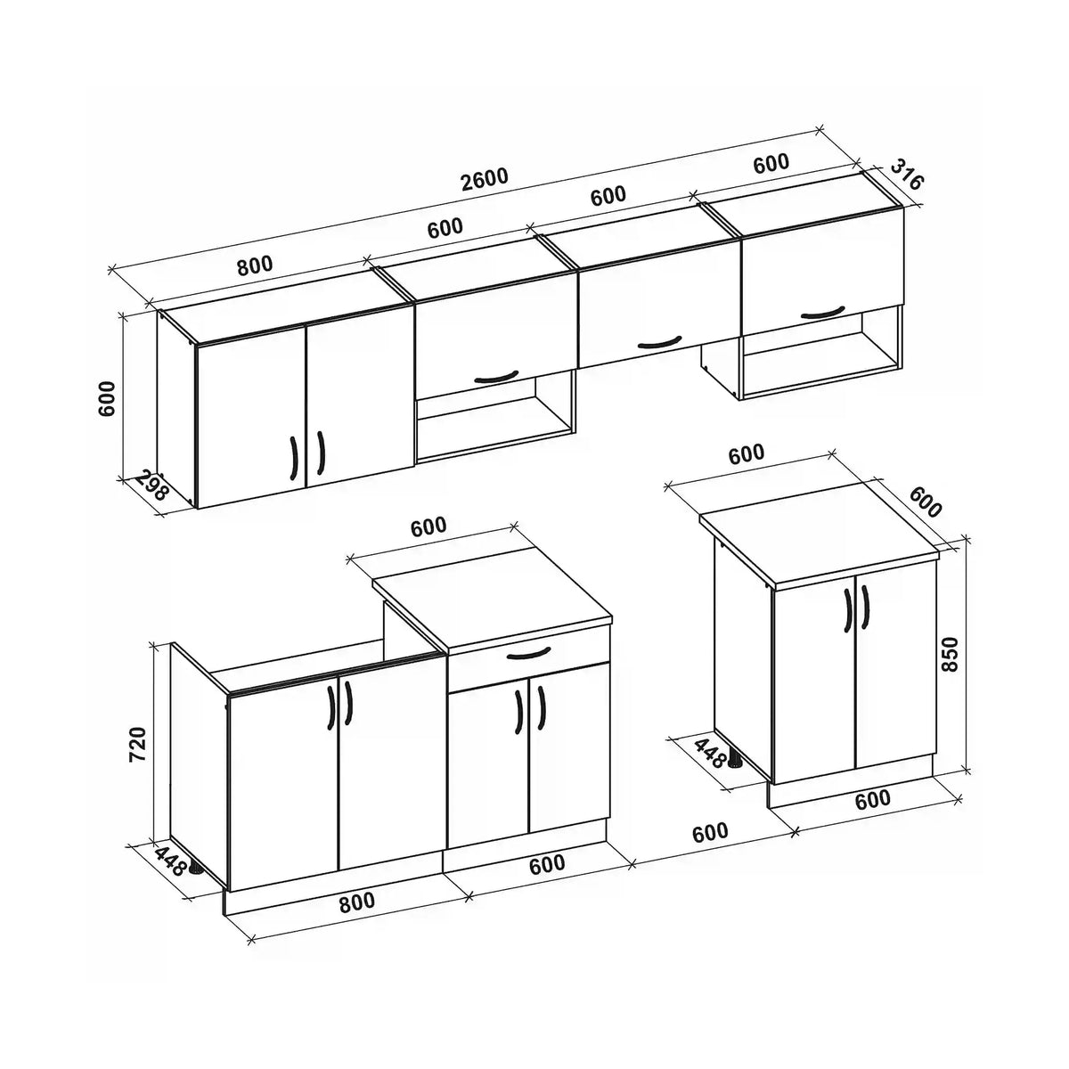 Set bucatarie VIOLA, stejar sonoma/crem/alb, PAL, 260 cm
