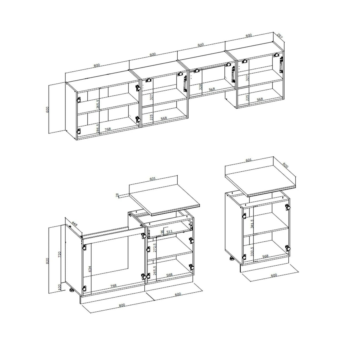 Set bucatarie VIOLA, stejar sonoma/crem/alb, PAL, 260 cm