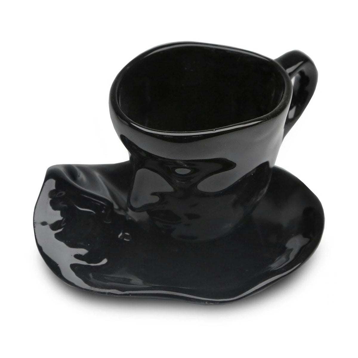 Set cana cu farfurie HMY-6406, negru, ceramica, 15 cm