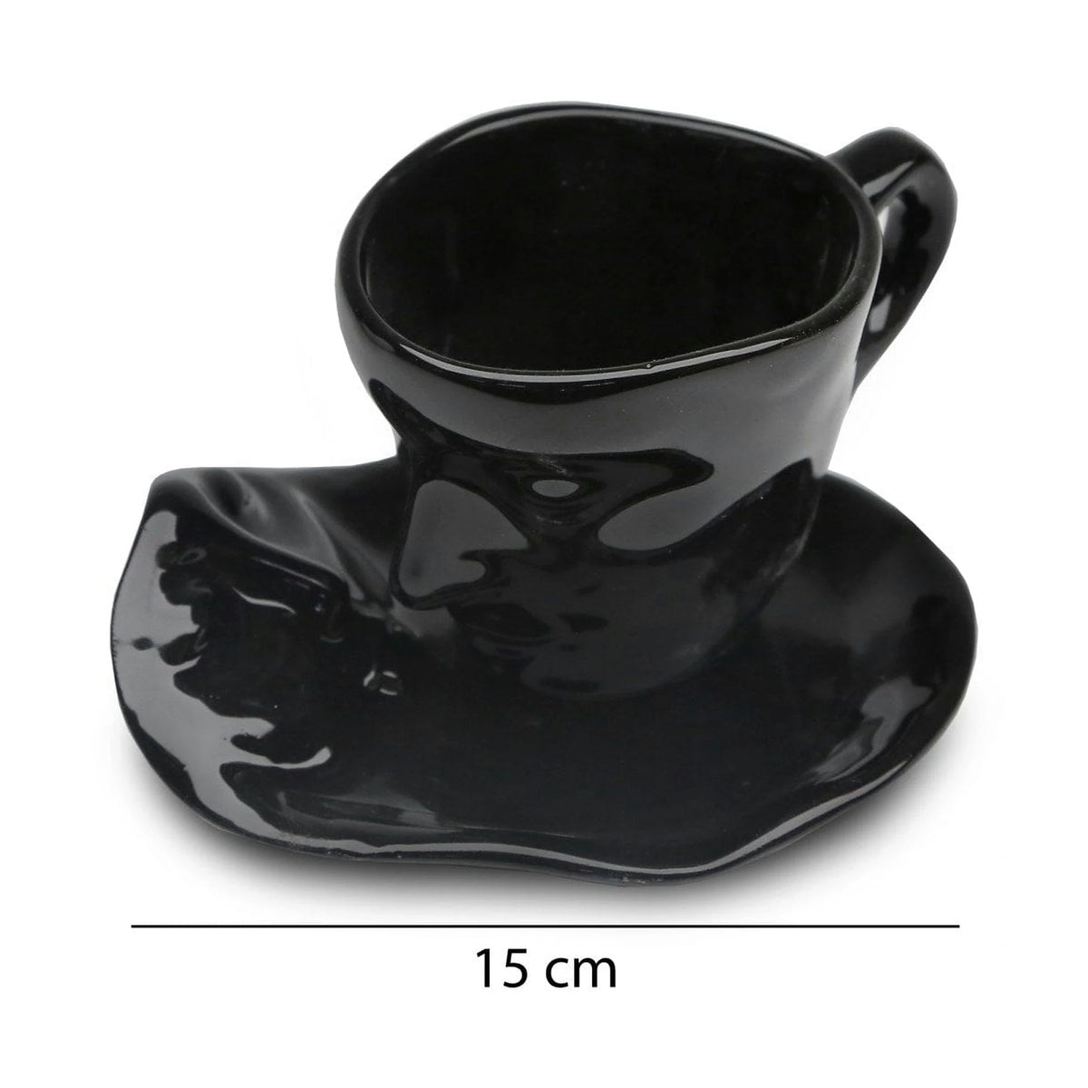 Set cana cu farfurie HMY-6406, negru, ceramica, 15 cm