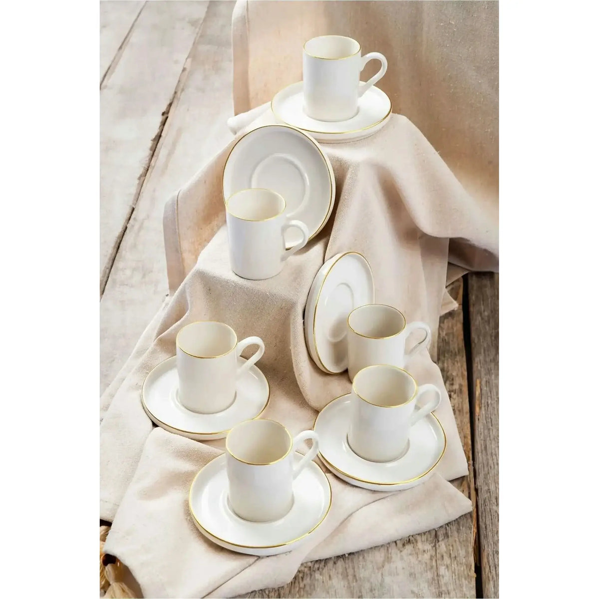 Set cești cafea (12 piese), MCH10064, Alb / Auriu