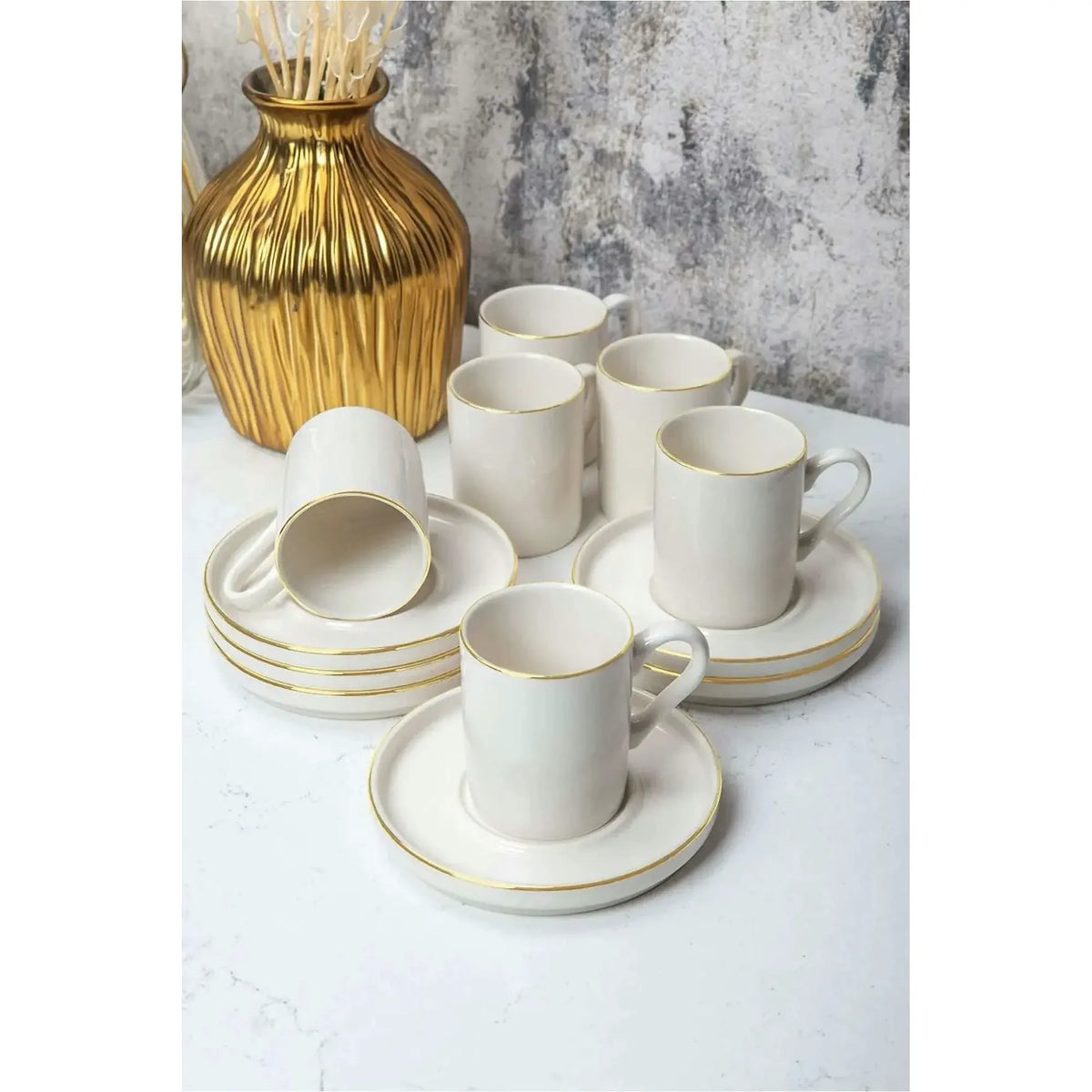 Set cești cafea (12 piese), MCH10064, Alb / Auriu