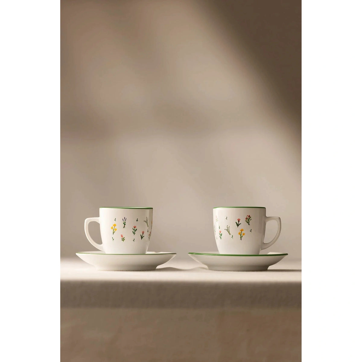 Set cești cafea (4 piese), Botanical, Alb / Verde