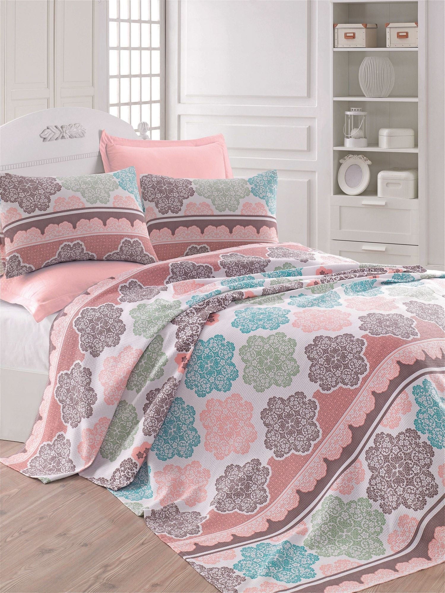 Set cuvertura pat ANDALUCIA, multicolor, bumbac, 160x230 cm, cu fata de perna
