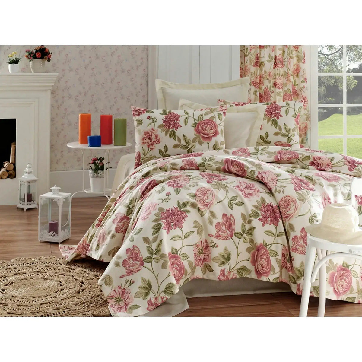 Set cuvertura pat CARE, roz, bumbac, 160x235 cm, cu fata de perna