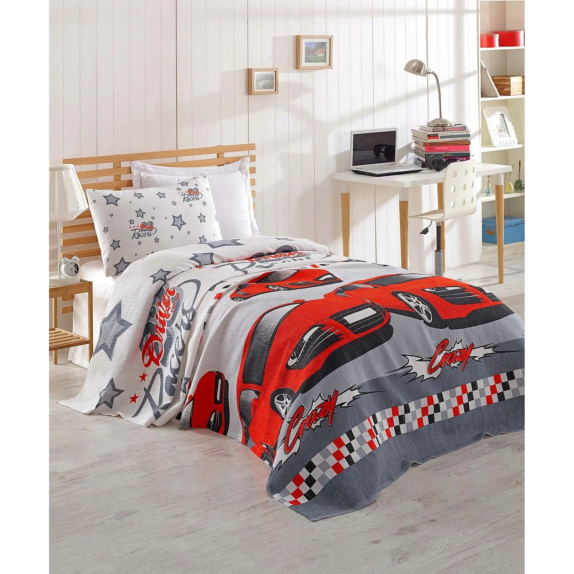 Set cuvertura pat CRAZY, multicolor, bumbac, 160x230 cm, cu fata de perna
