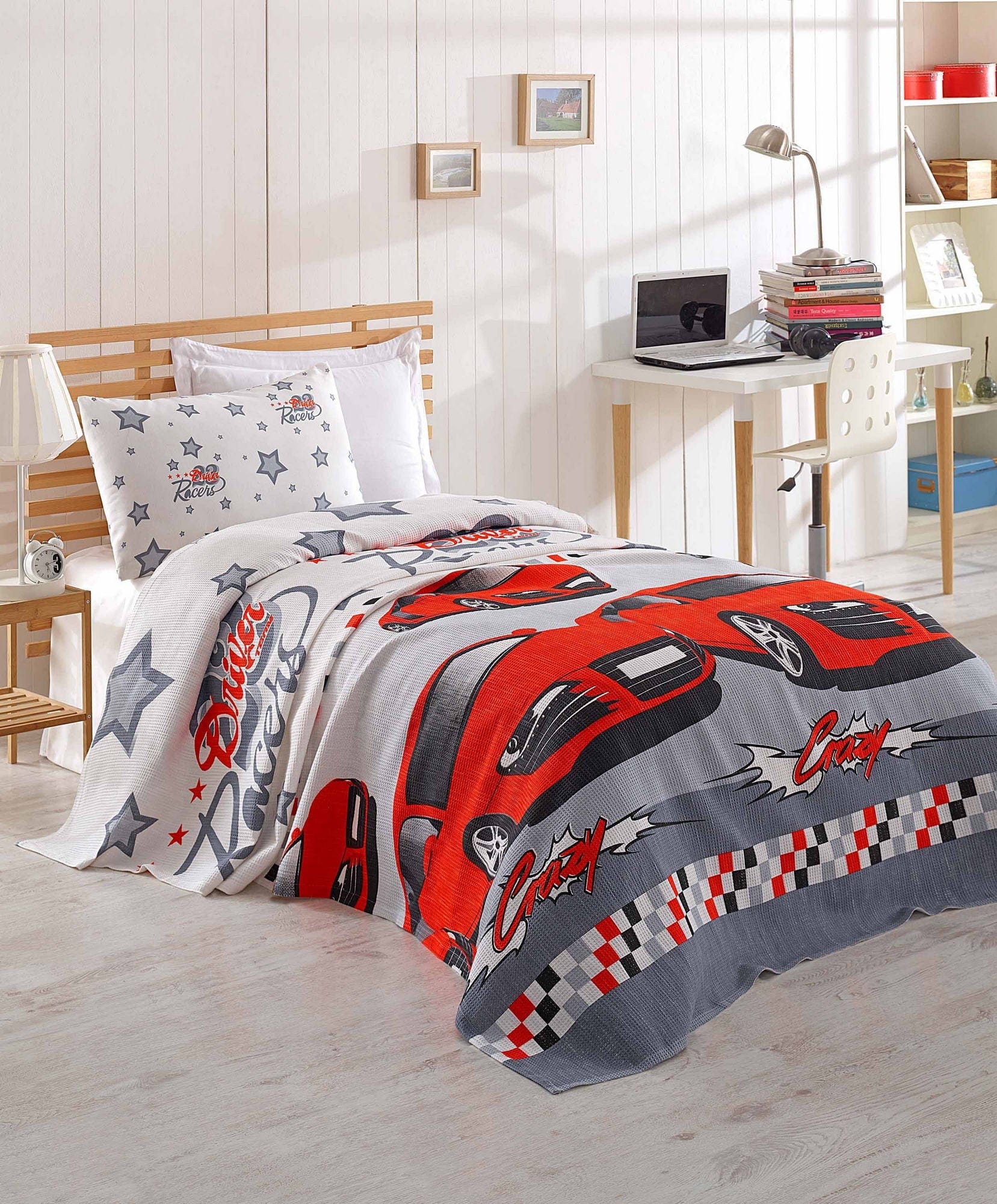 Set cuvertura pat CRAZY, multicolor, bumbac, 160x230 cm, cu fata de perna