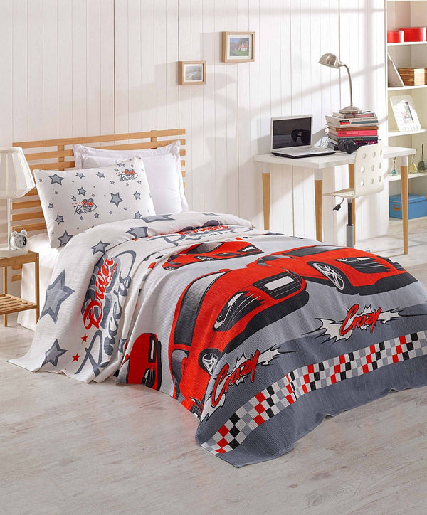 Set cuvertura pat CRAZY, multicolor, bumbac, 160x230 cm, cu fata de perna
