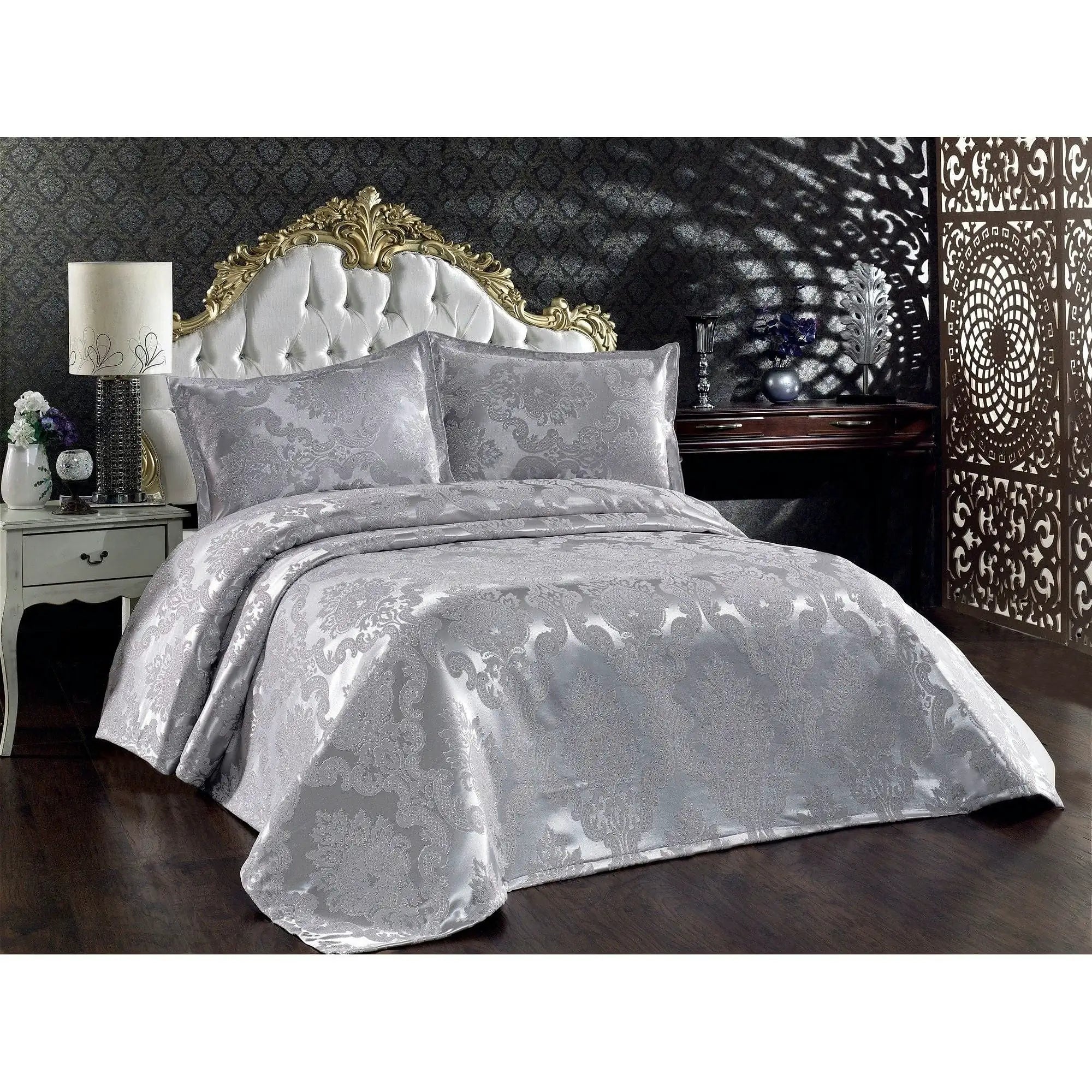 Set cuvertura pat dublu BESTE, gri, bumbac, 240x260 cm, cu 2 fete de perna