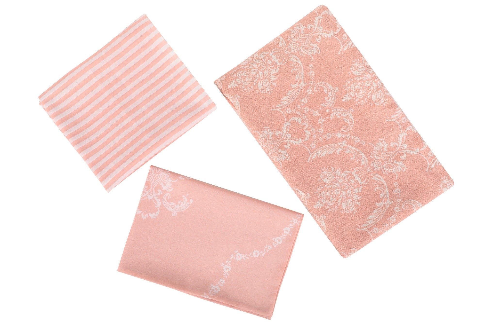 Set cuvertura pat PURE, roz/alb, bumbac, 160x235 cm, cu cearceaf si fata de perna