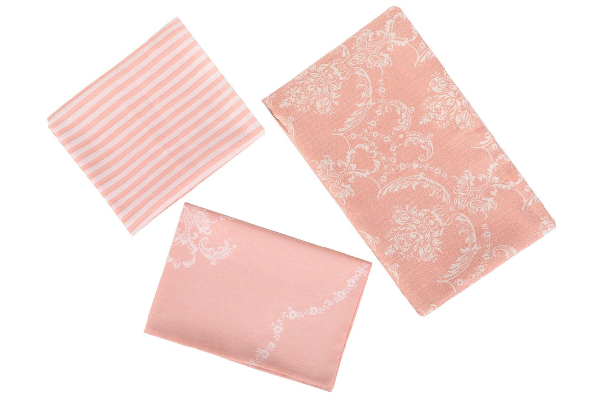 Set cuvertura pat PURE, roz/alb, bumbac, 160x235 cm, cu cearceaf si fata de perna