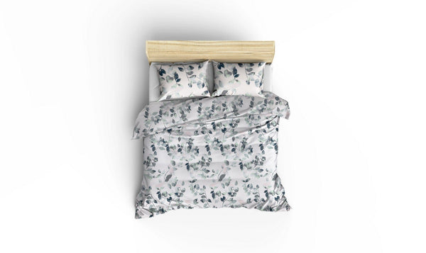 Set cuvertura pat SABINE, alb/verde, bumbac, 160x235 cm, cu cearceaf si fata de perna
