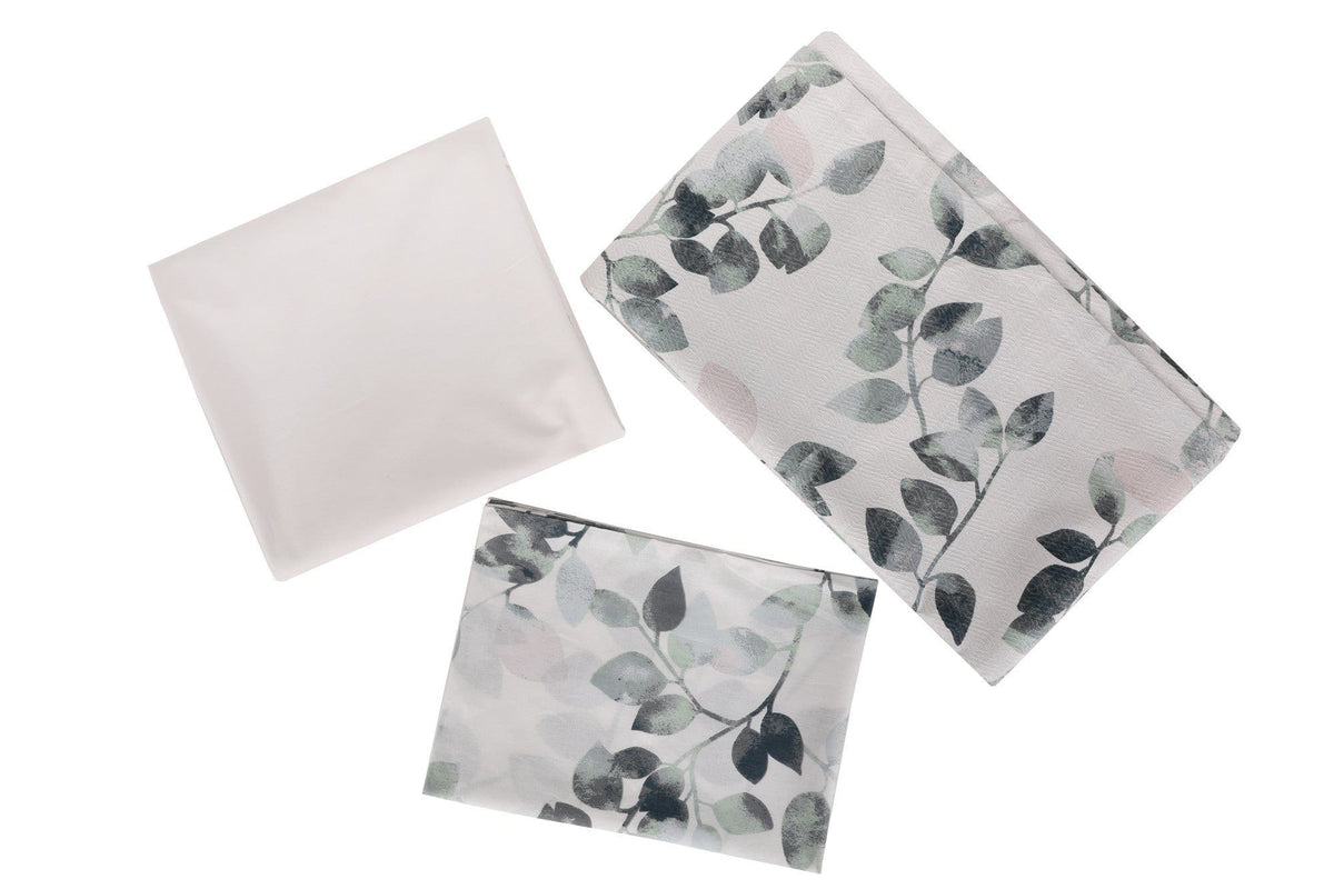 Set cuvertura pat SABINE, alb/verde, bumbac, 160x235 cm, cu cearceaf si fata de perna