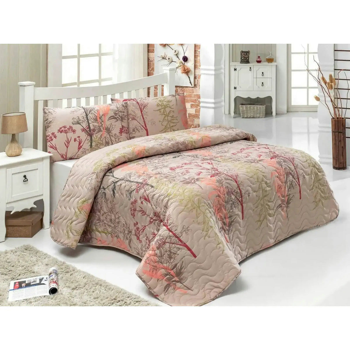 Set cuvertura pat URLA, bej, bumbac/poliester, 160x220 cm, cu fata de perna
