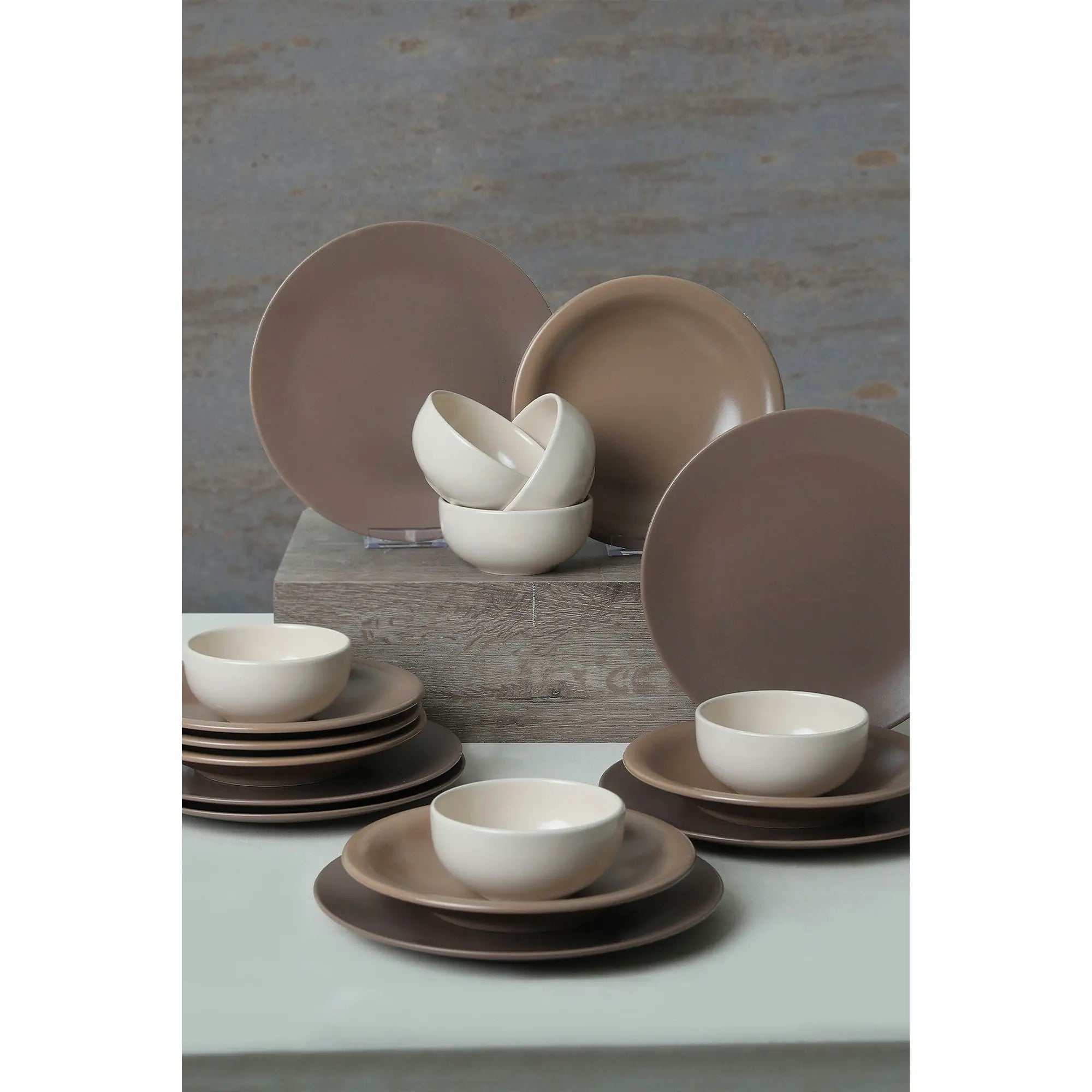 Set de cina 275KRM1972, 18 piese, alb/bej, ceramica