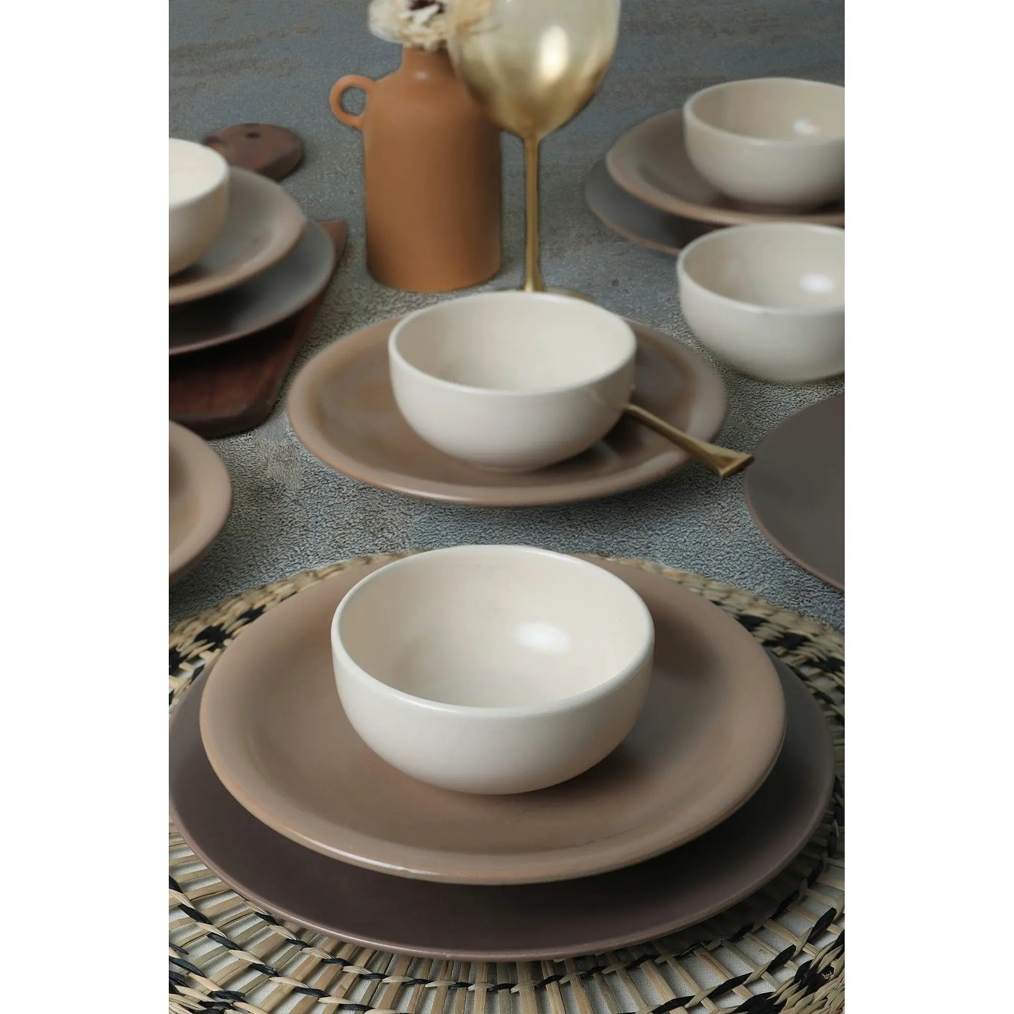 Set de cina 275KRM1972, 18 piese, alb/bej, ceramica