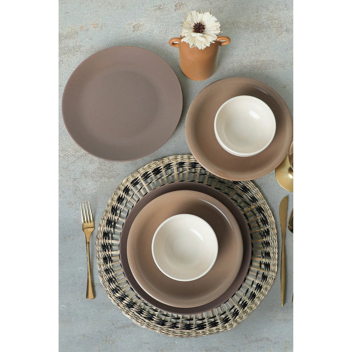Set de cina 275KRM1972, 18 piese, alb/bej, ceramica