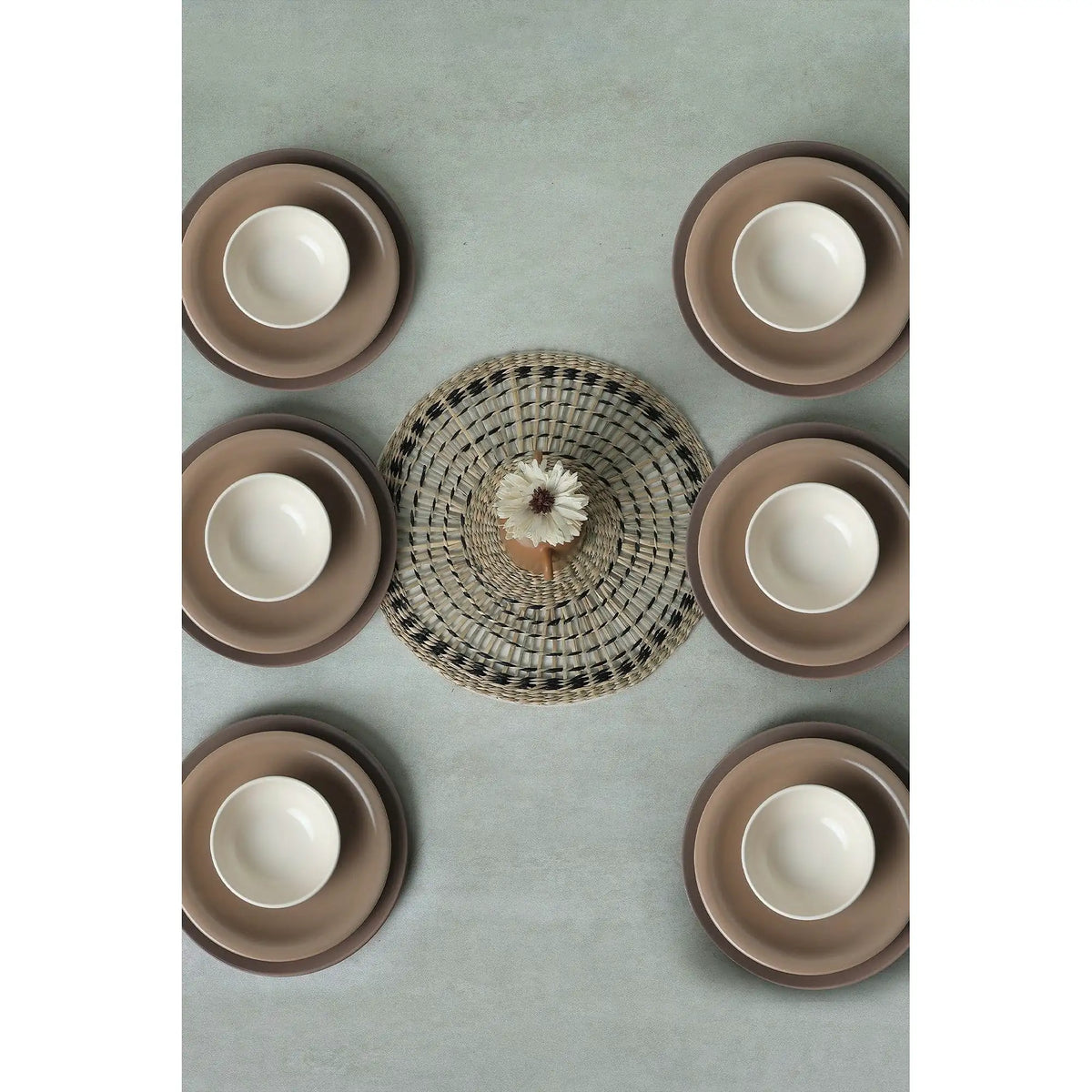 Set de cina 275KRM1972, 18 piese, alb/bej, ceramica