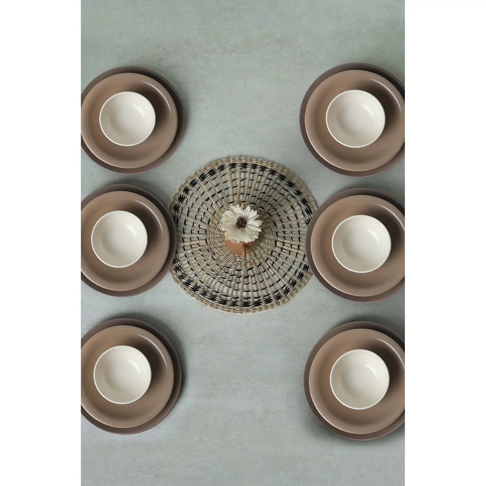 Set de cina 275KRM1972, 18 piese, alb/bej, ceramica