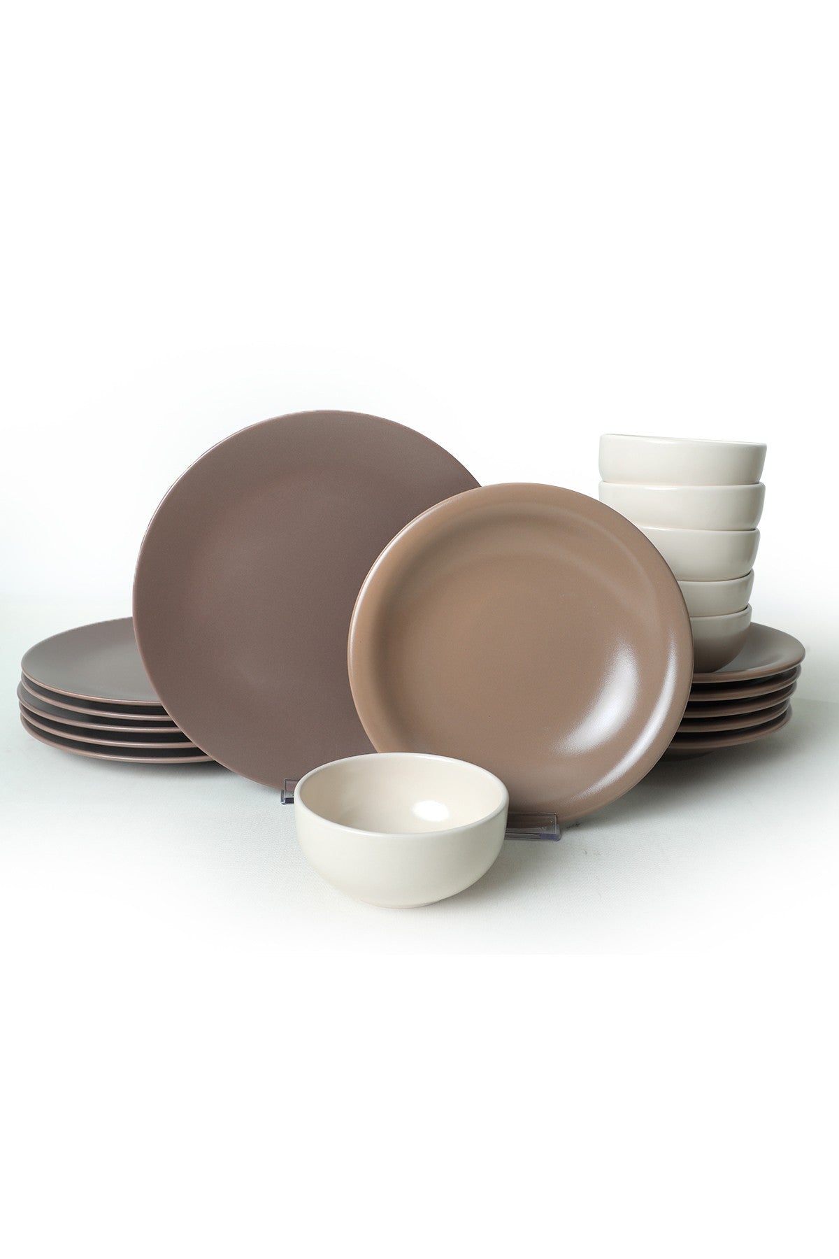 Set de cina 275KRM1972, 18 piese, alb/bej, ceramica