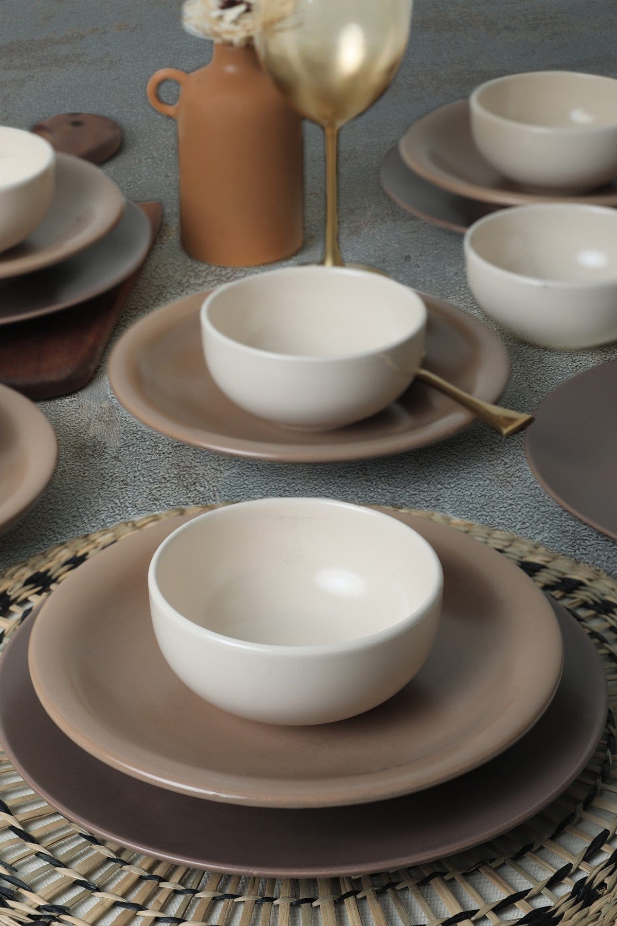 Set de cina 275KRM1972, 18 piese, alb/bej, ceramica