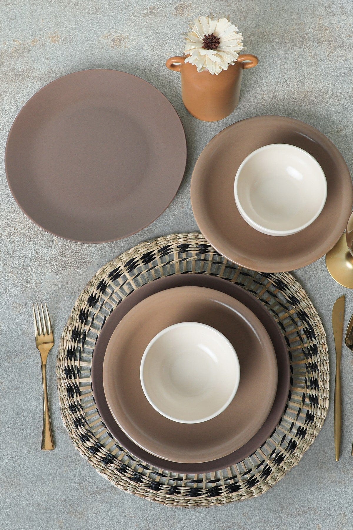 Set de cina 275KRM1972, 18 piese, alb/bej, ceramica