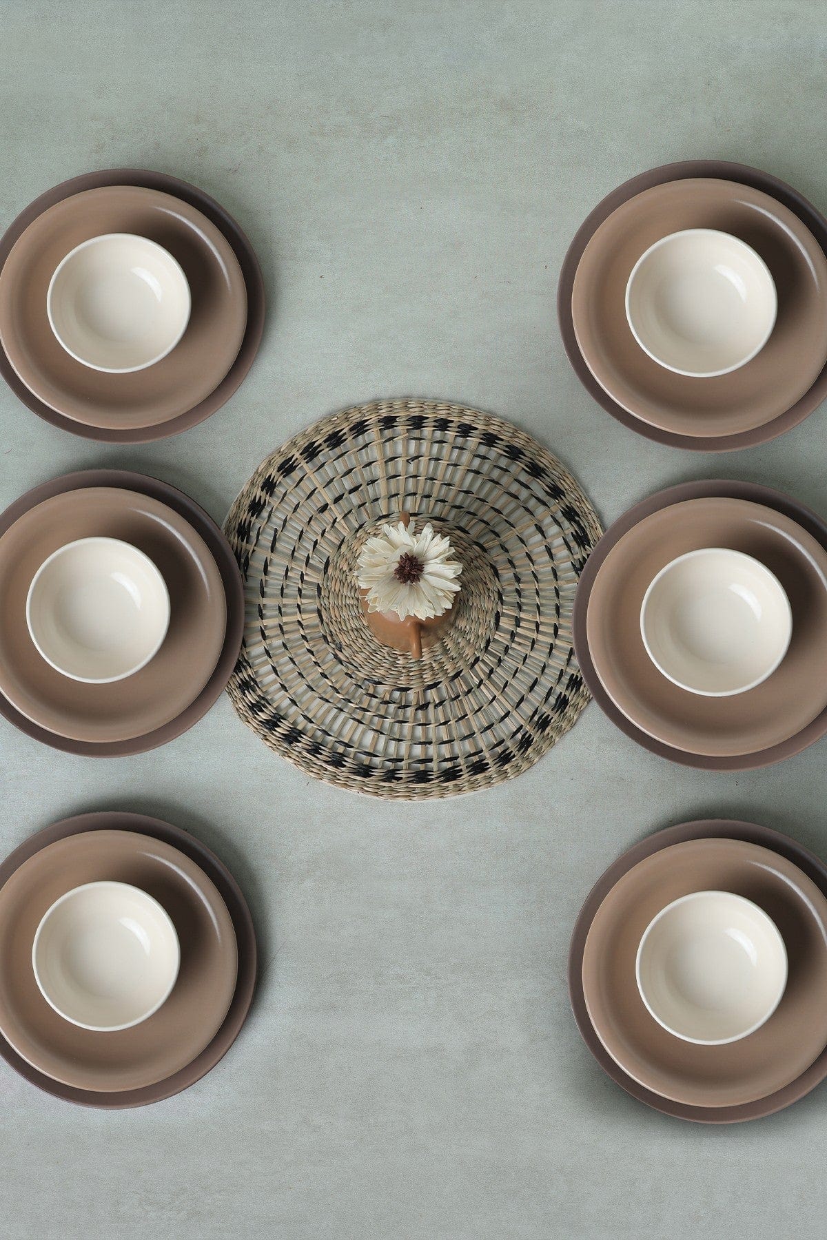 Set de cina 275KRM1972, 18 piese, alb/bej, ceramica