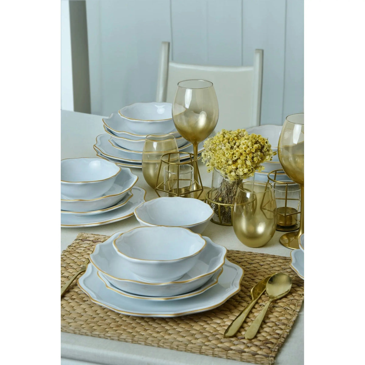 Set de cina 275KRM2222, 24 piese, alb, ceramica