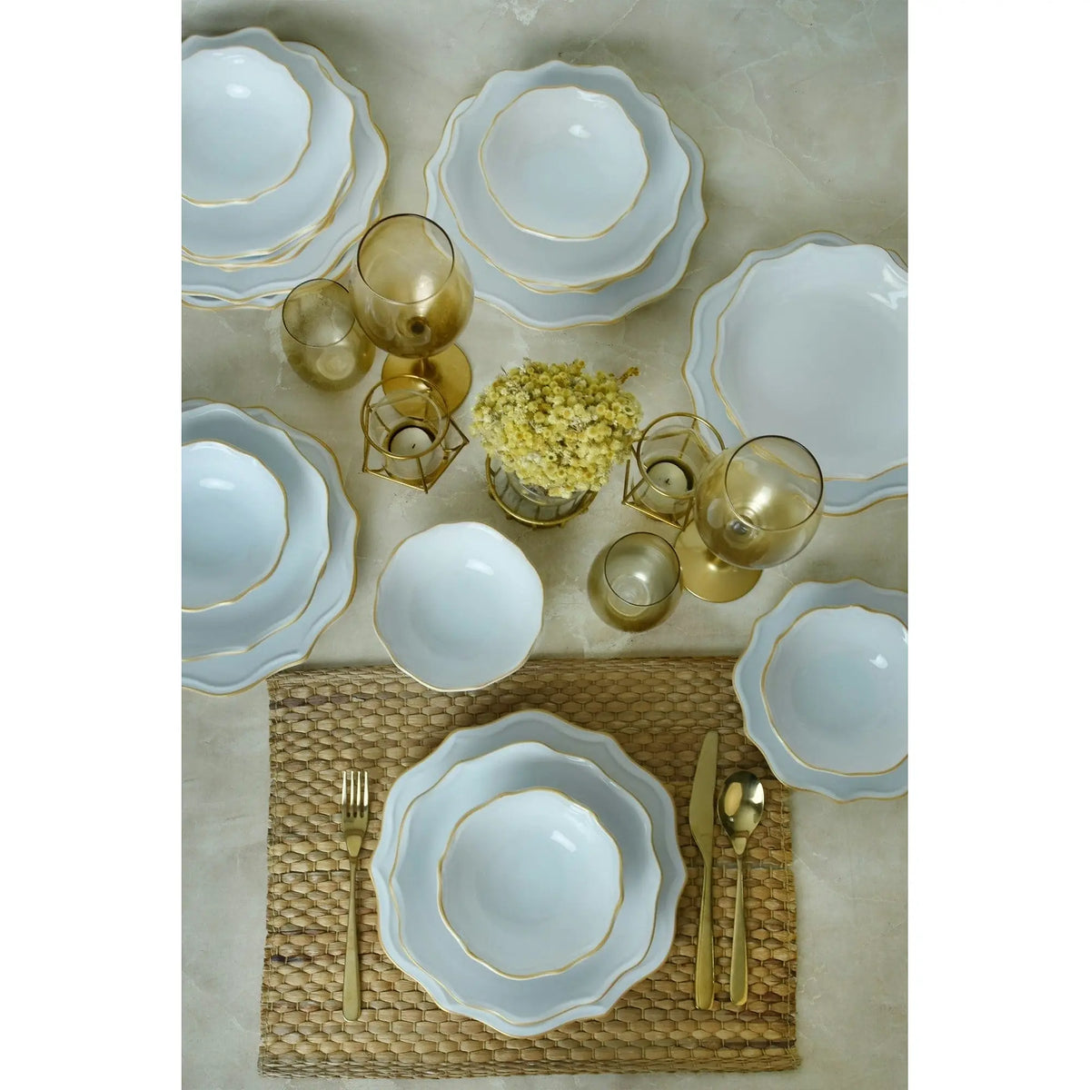 Set de cina 275KRM2222, 24 piese, alb, ceramica