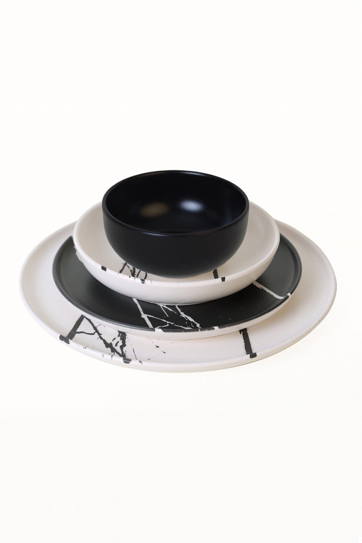 Set de cina 275KRM2337, 24 piese, alb/negru, ceramica
