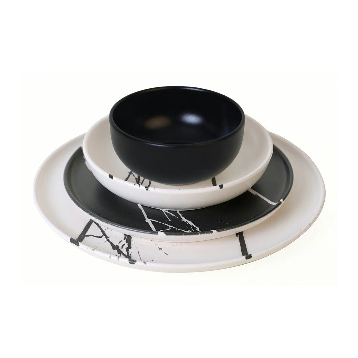 Set de cina 275KRM2337, 24 piese, alb/negru, ceramica