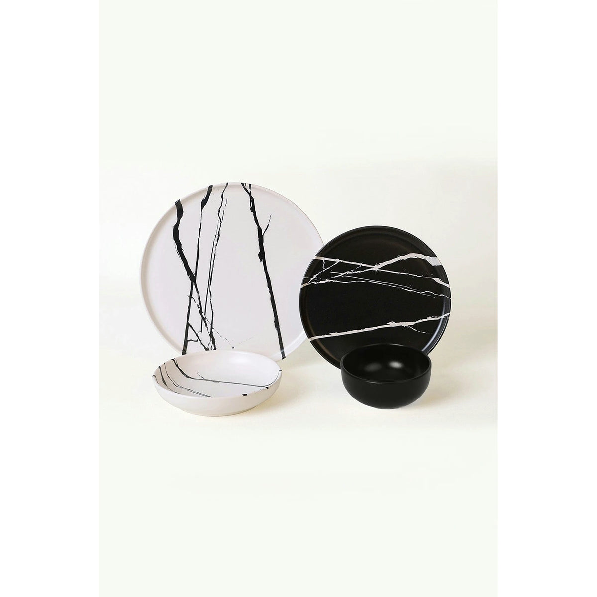 Set de cina 275KRM2337, 24 piese, alb/negru, ceramica