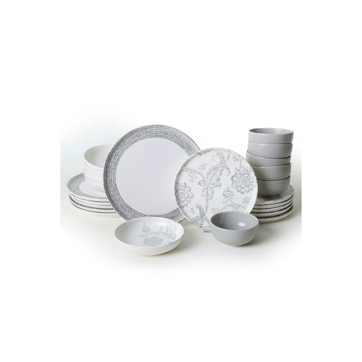 Set de cina 275KRM2338, 24 piese, gri mat/alb, ceramica