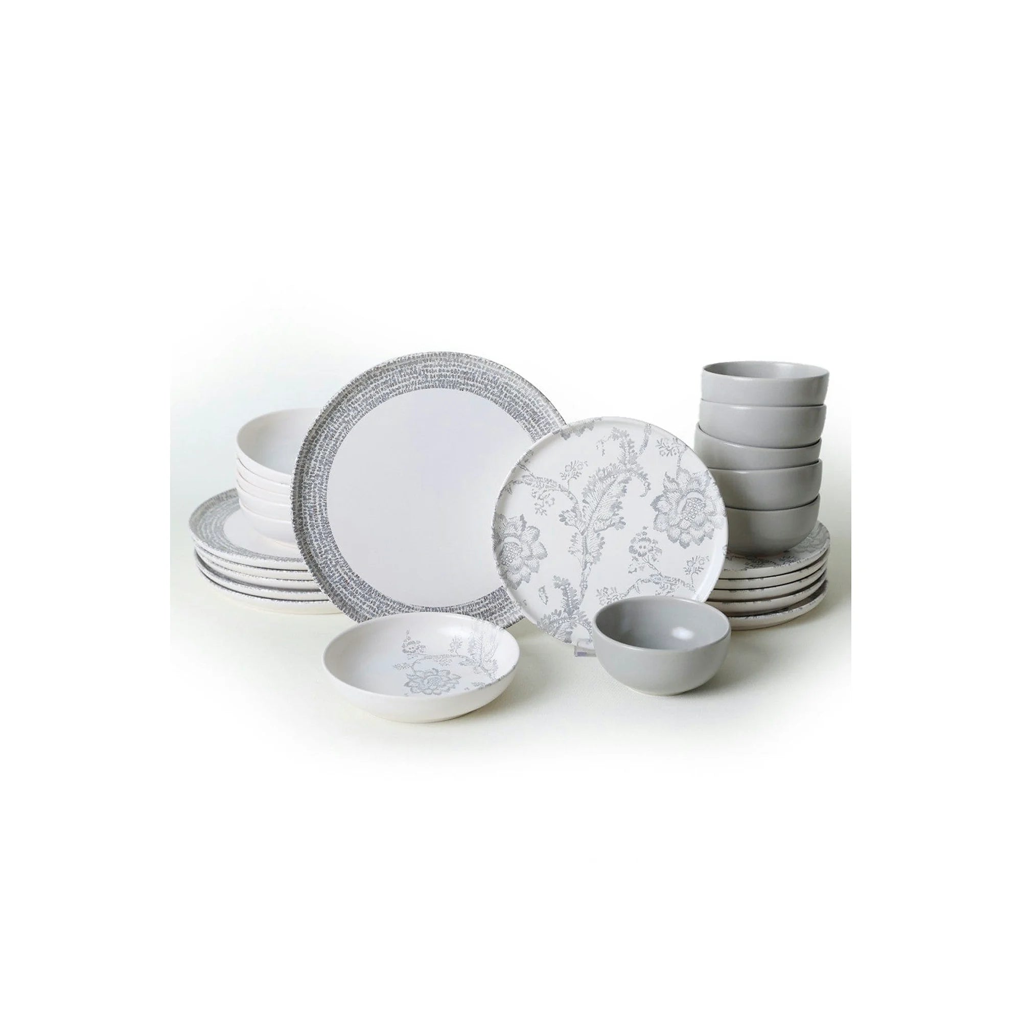 Set de cina 275KRM2338, 24 piese, gri mat/alb, ceramica