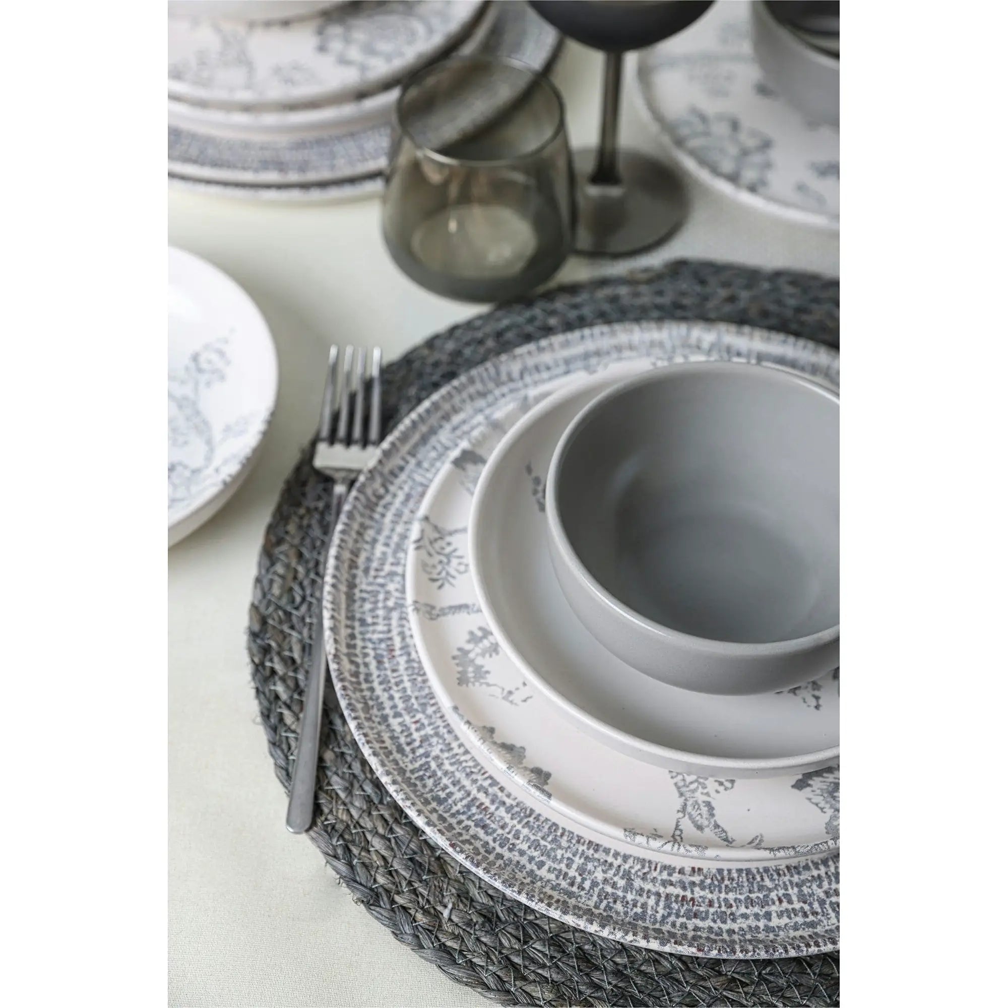 Set de cina 275KRM2338, 24 piese, gri mat/alb, ceramica