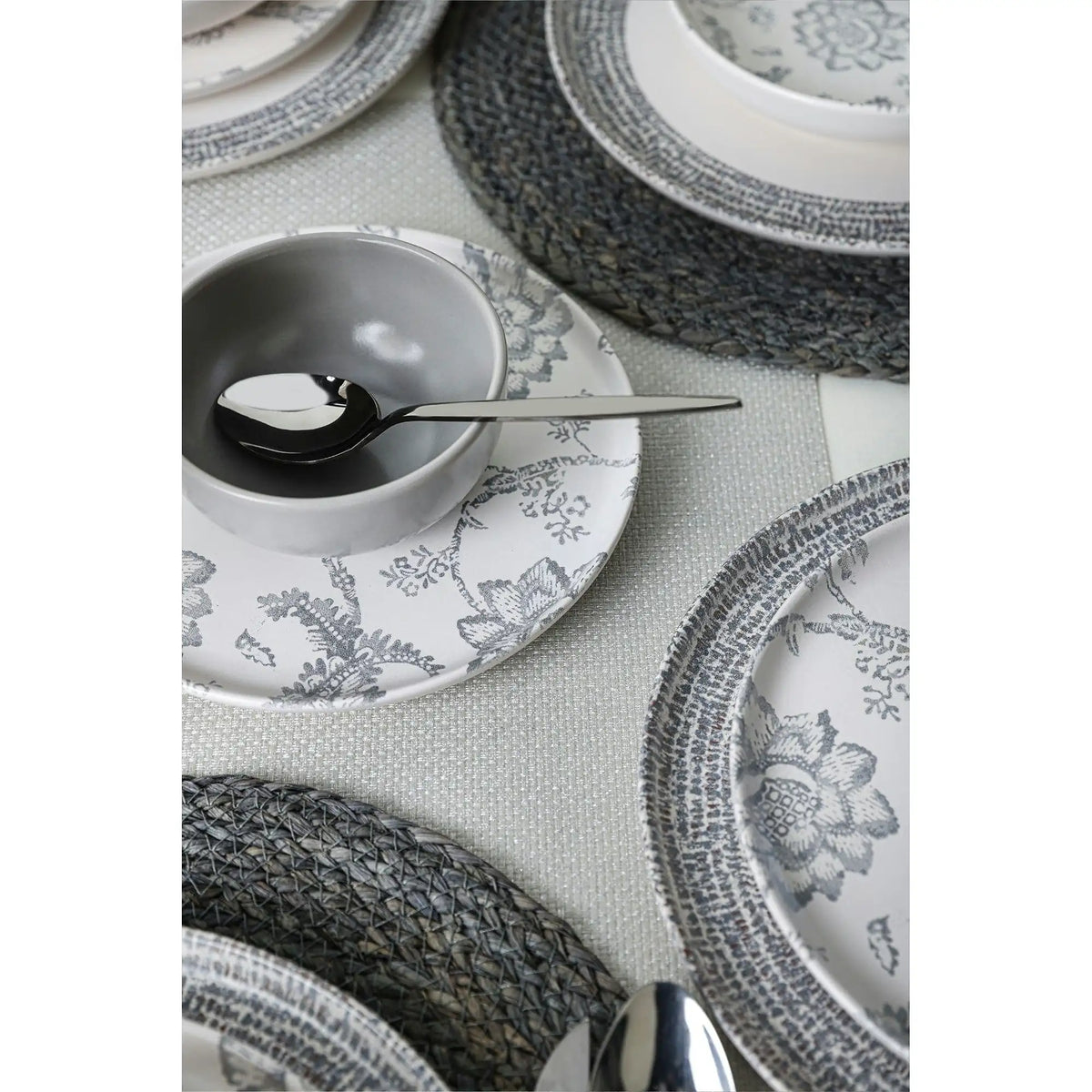 Set de cina 275KRM2338, 24 piese, gri mat/alb, ceramica