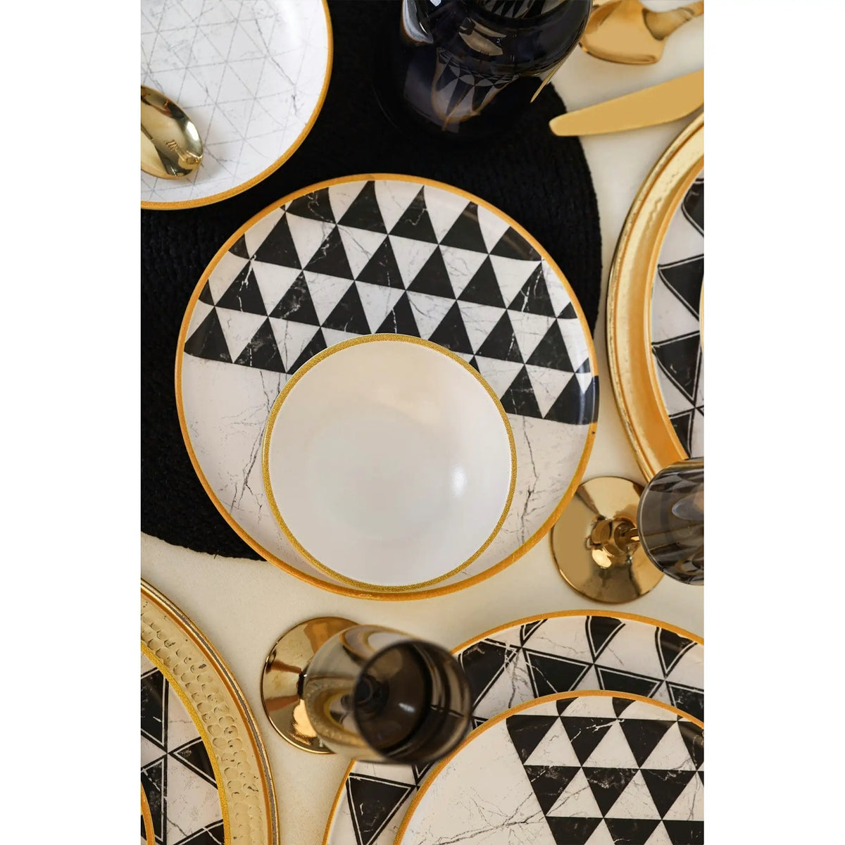 Set de cina 275KRM2339, 24 piese, alb/negru, ceramica