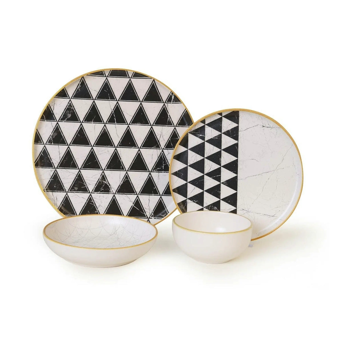 Set de cina 275KRM2339, 24 piese, alb/negru, ceramica
