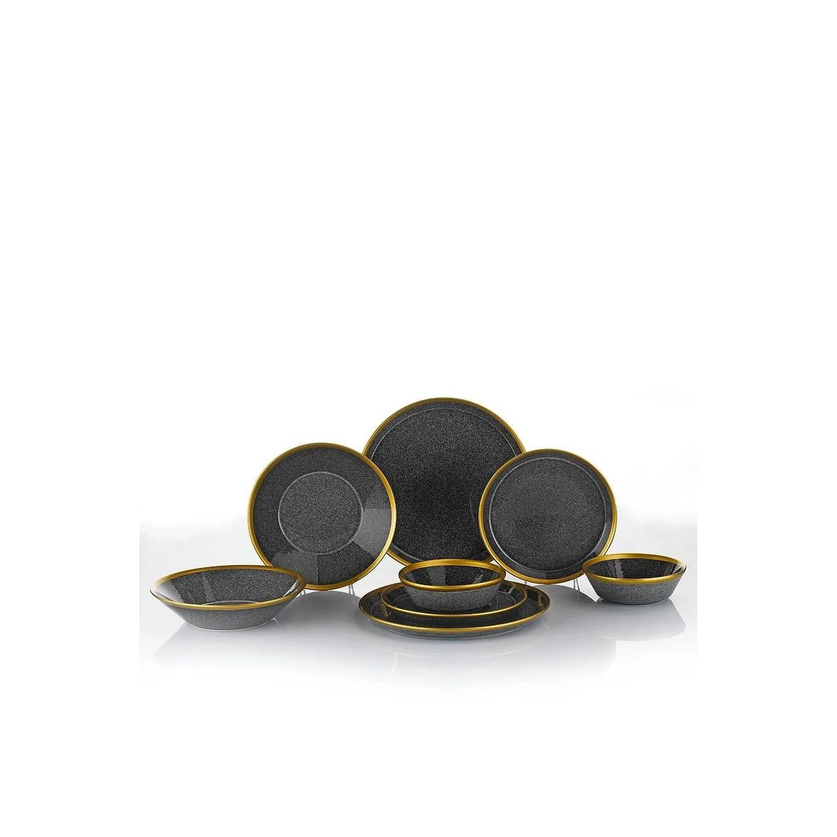 Set de cina 719KTP9735, 8 piese, gri inchis/auriu, portelan