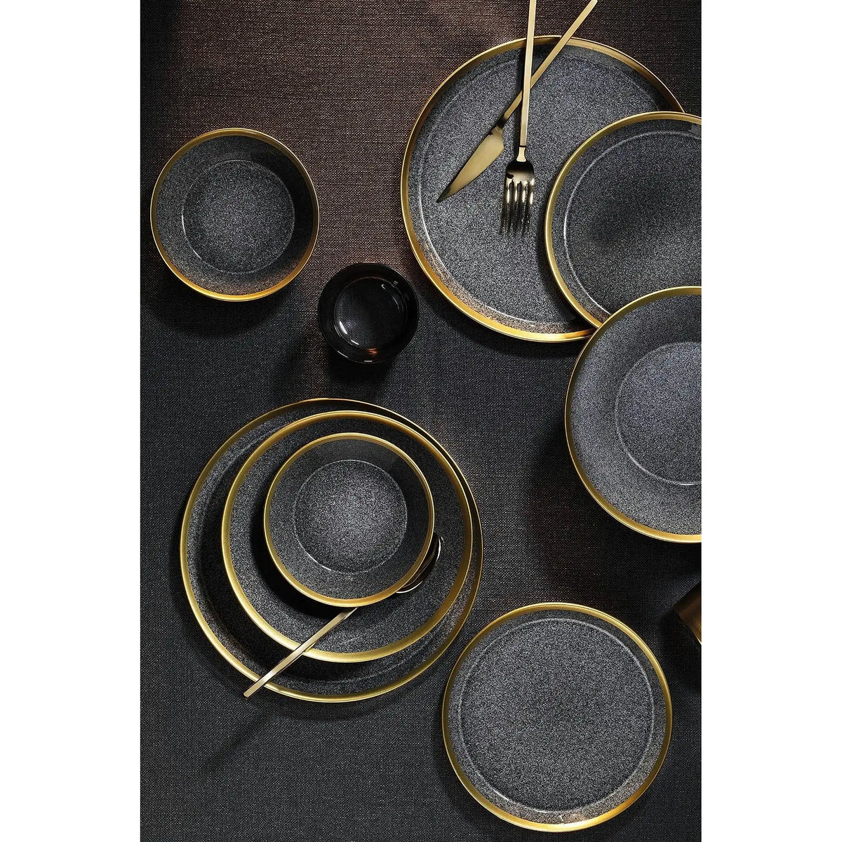 Set de cina 719KTP9735, 8 piese, gri inchis/auriu, portelan
