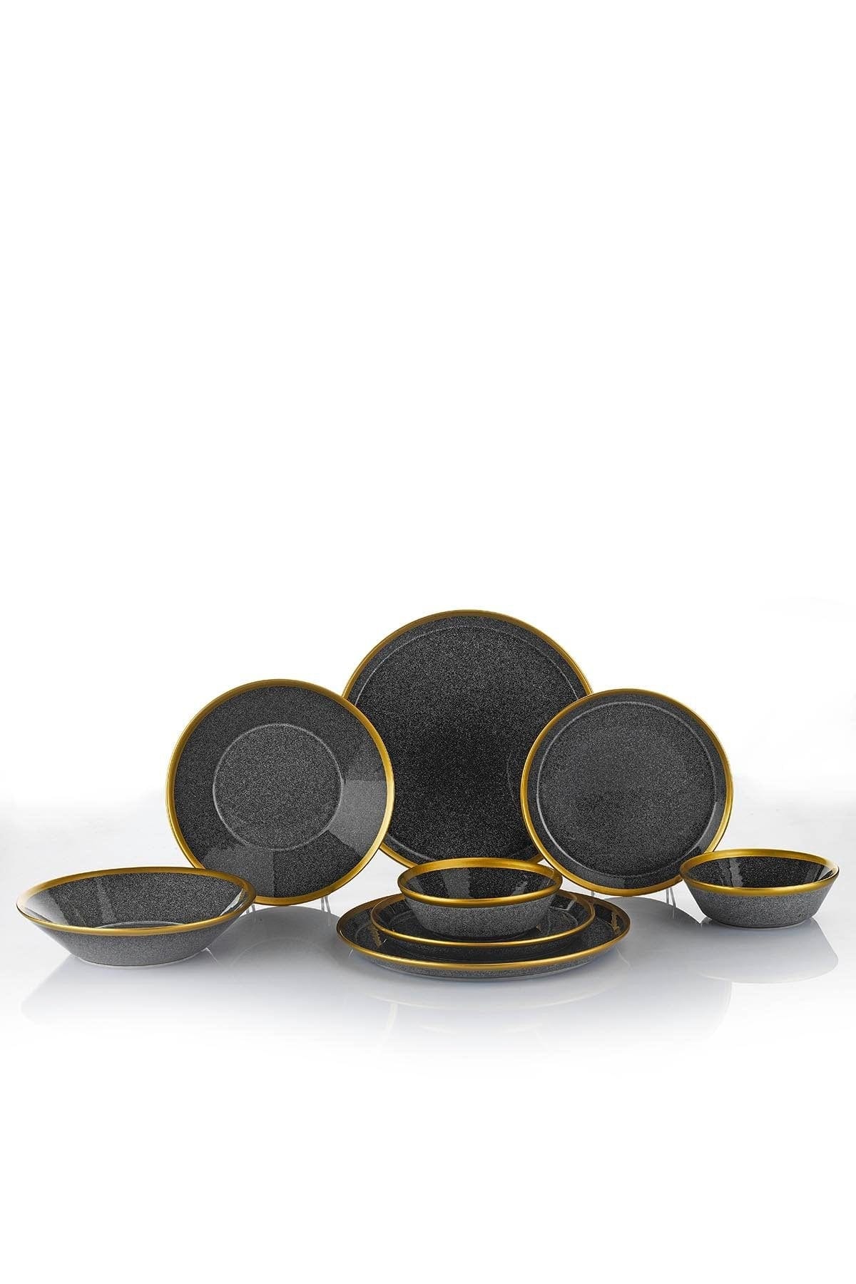 Set de cina 719KTP9735, 8 piese, gri inchis/auriu, portelan