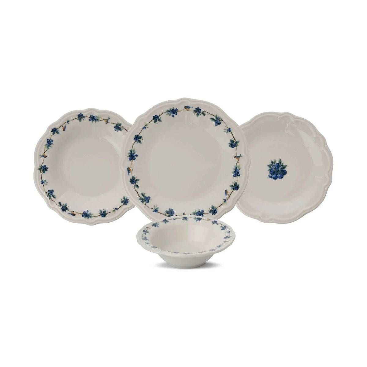 Set de cină ALBASTRUBERRY, 24 piese, alb/albastru/verde, porțelan