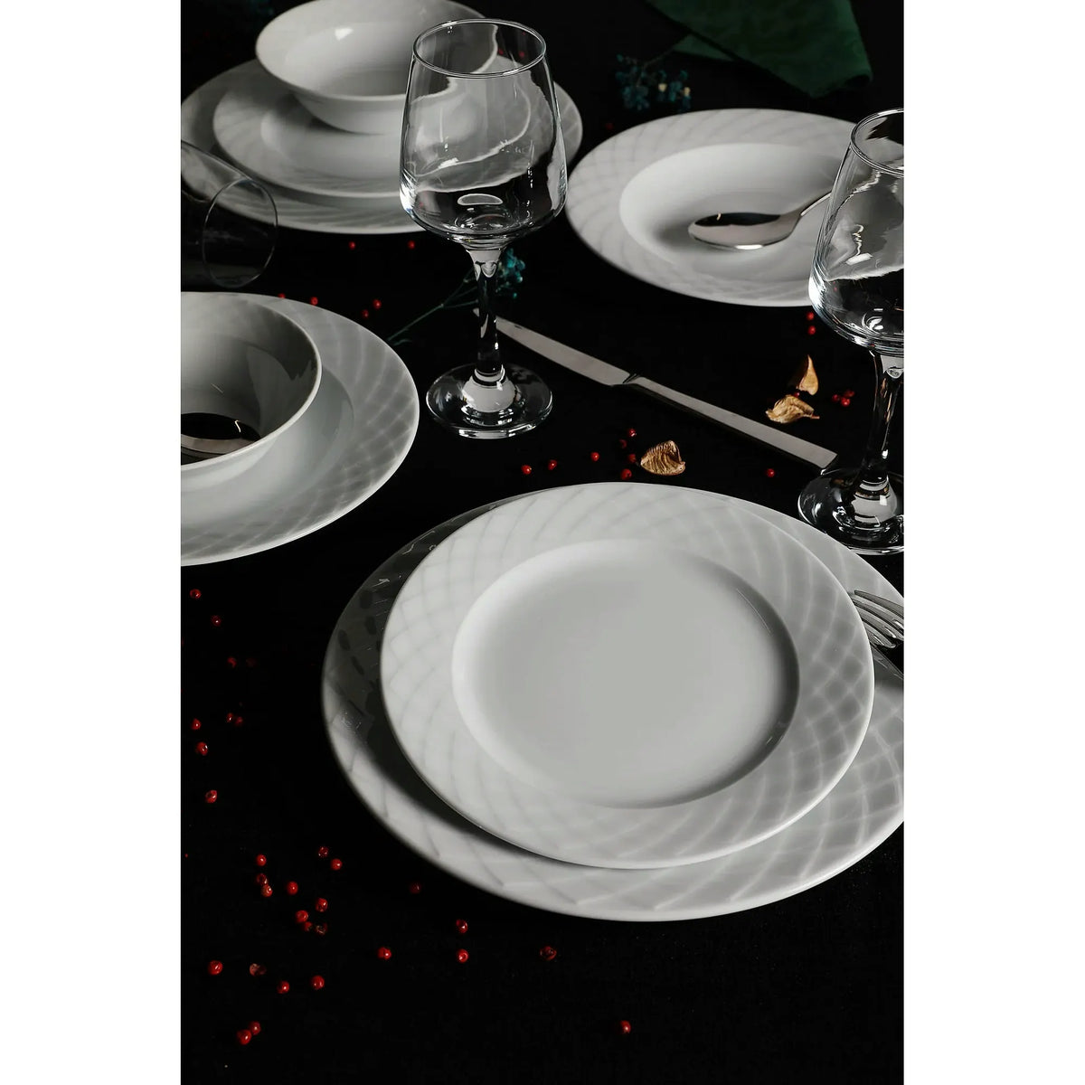Set de cină ALF24Y400, 24 piese, alb, porțelan
